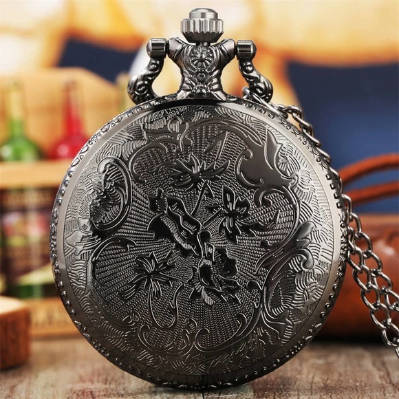 Nightmare Before Christmas Pocket Watch NEW Gloss Black Jack and Sally - Picture 3 of 4